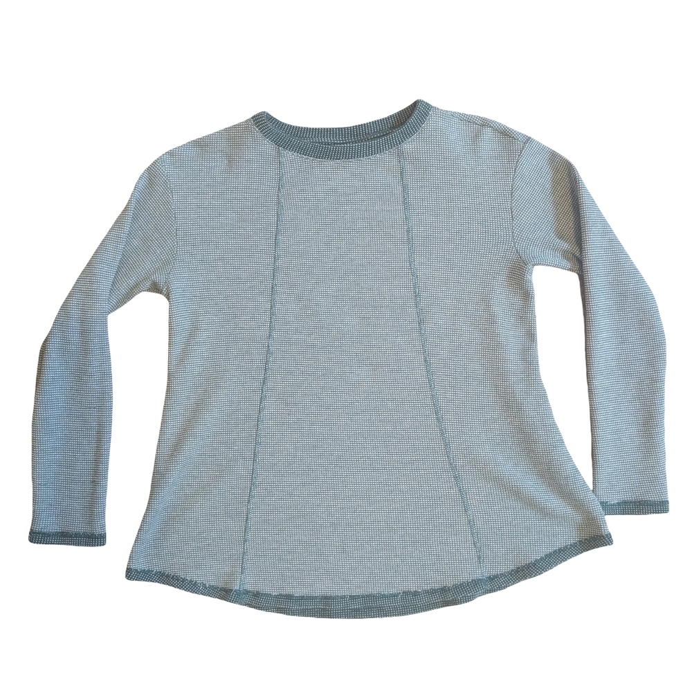 Vintage J Jill T-shirt Long Sleeve Crew Neck Textured Knit Green Cream S